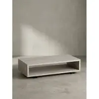 KADIMA DESIGN Couchtisch 100x50x25 cm Sandfarben Sofatisch in Stein-Optik Modern, Design Wohnzimmertisch Rechteckig mit Stauraum, Loungetisch Beige Schlicht, Kaffeetisch Groß