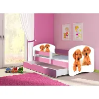 ACMA Jugendbett Kinderbett Junior-Bett Komplett-Set mit Matratze Lattenrost und Rausfallschutz Rosa 39 Welpen 140x70 + Bettkasten