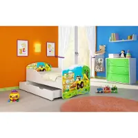 ACMA I Jugendbett Kinderbett Junior-Bett Komplett-Set mit Matratze Lattenrost Weiß 20 Bagger 140x70 + Bettkasten