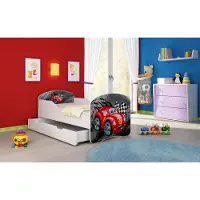 ACMA I Jugendbett Kinderbett Junior-Bett Komplett-Set mit Matratze Lattenrost Weiß 04 Rote Auto 140x70 + Bettkasten