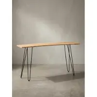 KADIMA DESIGN Schreibtisch 150x36x75 cm Akazie Massivholz / Metall Computertisch Baumkante, Homeoffice Bürotisch Massiv mit Haarnadelbeinen in Schwarz, Holztisch Schmal Laptoptisch Arbeitszimmer