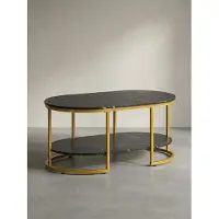 KADIMA DESIGN Couchtisch 100x60x45 cm Schwarz mit Marmor Optik, Design Wohnzimmertisch Rechteckig, Lounge Sofatisch mit Ablage, Kaffeetisch Modern mit goldenem Metallgestell