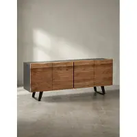 KADIMA DESIGN Sideboard Akazie Massivholz 180x75x45 cm Anrichte Schwarz mit Baumkante, Kommode mit Türen, Kommodenschrank Flurschrank Modern, Standschrank Wohnzimmer mit Metallbeine