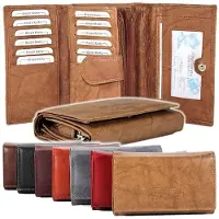 Money Maker Damen Leder Geldbörse Portemonnaie 12135B, Farbe:Grau