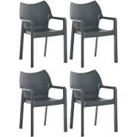 CLP Gartenstuhl Diva 4er Set, Kunststoff, stapelbar, wetterfest, mit Armlehnen dunkelgrau