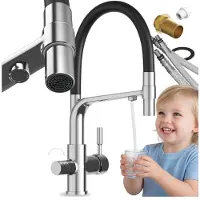 Granitan | Küchenarmatur Malta - Silber - Gesamthöhe 410 mm - 360° Schwenkbar - Wasserfilterarmatur