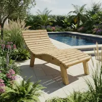 TUGA-Holztech Holzliege Wellenliege Gartenliege Relaxliege "Liege-Franzi" (Zirbe) Breite 90cm Einstiegshöhe 50cm mit Füßen