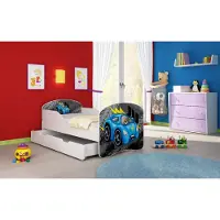 ACMA I Jugendbett Kinderbett Junior-Bett Komplett-Set mit Matratze Lattenrost Weiß 05 Weiße Auto 140x70 + Bettkasten