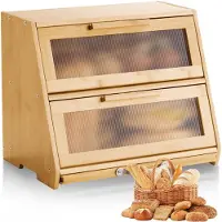 Vevor Doppellagiger Brotkasten für Küchentheke Brotbehälter Brotbox Brot-Organizer aus Holz für selbstgebackenes Brot, Aufbewahrungsbehälter mit gewellter Acryl-Türplatte, Brotaufbewahrung Natur