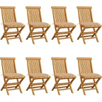 vidaXL Möbel Gartenstühle mit Beigen Kissen 8 Stk. Massivholz Teak - Gartenstühle 3072935