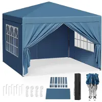 Woltu 3x3 m Faltpavillon Pop-Up, wasserdicht, UV-beständig, Blau, mit Metallrahmen