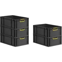 Proregal SparSet 5x Eurobox NextGen Color, HxBxT 22x40x60cm, 44 Liter, Griffe gelb zu, Schwarz, Eurobehälter, Transportbehälter