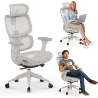 Sense7 Nobu Ergonomischer Bürostuhl Schreibtischstuhl verstellbare Rückenlehne Armlehnen und Kopfstütze bis 130 kg Hellgrau Computerstuhl Gaming Stuhl