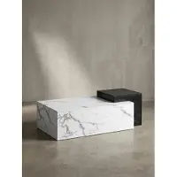 KADIMA DESIGN Couchtisch 120x60x40 cm Weiß Schwarz Sofatisch in Marmor-Optik Modern, Design Wohnzimmertisch Rechteckig, Loungetisch zwei Ebenen, Kaffeetisch Groß