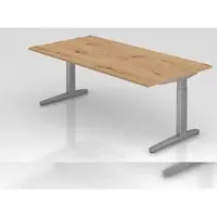 Proregal - Büromöbel mit top Leistungsdaten Schreibtisch Mika | Asteiche | Silber Gestell | BxT 200x100cm | Arbeitshöhe 65-85cm | höhenjustierbar, 1cm Raster | C-Fuß-Gestell | Rechteckform