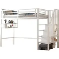 MODFU Jugendbett ohne Matratze 90x200cm Einzelbett mit Staufächer und Regale,Stauraumbett mit Stauraum,Kinderbett mit Schubladen,mit Steckdose und Schreibtisch,weiß