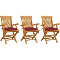 vidaXL BESTE 2022 Outdoor-Stuhl Stilvollen mit robustem ,Gartenstühle mit Weinroten Kissen 3 Stk. Massivholz Teak Relaxsessel Armlehnstuhl mit Premium & schlichten Design *HOM