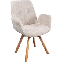 Riess Drehbarer Design Stuhl BALTIC beige Bouclé natur Eiche Massivholz-Beine mit Armlehne Esszimmerstuhl Essstuhl