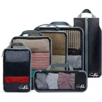 Sunflake Compression Pack Cubes - Koffer-Organizer-Set - 6 Stück - Rucksack-Kompressionswürfel - Mit Kompressionsreißverschlüssen - Mesh Schwarz -