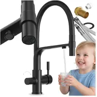 Granitan | Küchenarmatur Malta - Schwarz - Gesamthöhe 410 mm - 360° Drehbar - Wasserfilterarmatur