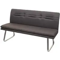 BERLINLODGE Sitzbank 90x160x59cm Sitzhöhe 49cm Rückenlehne Stoff/Textil Edelstahl Gebürstet Grau-Braun