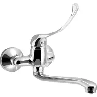 Aqualine 35 Wandarmatur mit 100mm Abstand, medizinischer Hebel, erhöhter Aufhänger, 220mm, Chrom
