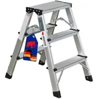 Proregal Stufenstehleiter APOLLO | beidseitig begehbar | 2x3 Stufen | HxBxT 60x41x50 cm | Traglast 150kg | Aluminium