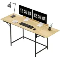 MODFU Schreibtisch Klappdesign 58x78x170 cm Eiche+Schwarz mit klappbaren Flügeln, großer Arbeitsfläche für zwei Monitore, Metallrahmen stabil