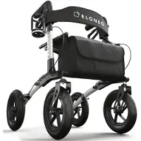 Aktiv shop GmbH ELONEO Rollator faltbar mit Sitz, Outdoor Rollator mit Luftbereifung inkl. Sitzfläche, Rückengurt, höhenverstellbare Gehhilfe aus Aluminium