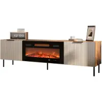 Mirjan 24 TV-Lowboard Almera 180 SR06 mit Kamin, Stilvoll Wohnzimmer, TV-Lowboard mit zwei Drehtüren (Farbe: Nuss Warmia / Cashmere)