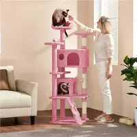 Yaheetech Kratzbaum 158 cm hoch, stabiler Katzenkratzbaum, Katzenbaum Katzenmöbel, Kletterbaum für Katzen, Rosa