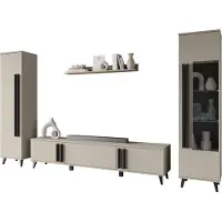Mirjan 24 Wohnwand Helsinki II, TV-Möbel, Große Anbauwand, Schrankwand, Wohnzimmer-Set (Farbe: Congo + Schwarzer Graphit, ohne Beleuchtung)