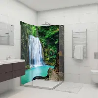 Dedeco Eck-Duschrückwände Aluminium wasserfest Motiv: Wasserfall V1, 2 x 90x200x0,3cm, Badrückwand, Fliesenersatz fugenlos Wandverkleidung Wandpaneele, Germany