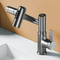 Traumheim Wasserhahn Bad, mit 3 Strahlarten, LED - Temperaturanzeige ohne Batterie, 360° drehbar, Edelstahl, Keramikventil, tropfenfrei, für Bad & Küche