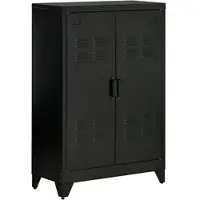 MODFU Aktenschrank Sideboard Metall Schwarz 75x33x110 cm mit Lamellentüren, 2 verstellbaren Einlegeböden, magnetischem Verschluss und Kippschutz