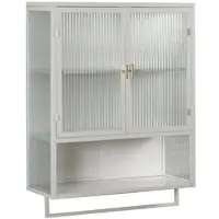 MODFU Wandschrank 60x23x78 cm mit Glastüren offenes Fach Handtuchhalter Weiß Metall+Hartglas, modernes minimalistisches Design für Bad Flur