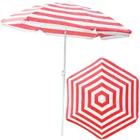 BOTLE Sonnenschirm für den Garten Material TNT-Vlies / Stahl Farbe Rot-Weiss Streifen D 135 cm H 150 cm Modern Funktionell