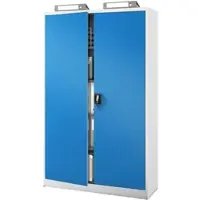 Jan Nowak Aktenschrank abschließbar JAN 5 Ebenen, Flügeltüren | Metallschrank Werkstatt Büroschrank aus Stahl Werkzeugschrank, 185x115x40cm Grau-Blau