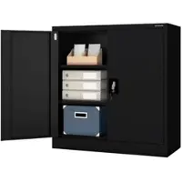 DELUKE Aktenschrank abschließbar KADO - 3 Ebenen, Flügeltüren | Metallschrank Werkstatt Büroschrank aus Stahl Werkzeugschrank, 93x90x40cm Schwarz