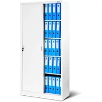 DELUKE Aktenschrank abschließbar ROLF - Schiebetüren, 5 Ebenen | Büroschrank aus Stahl Metallschrank Werkstatt Werkzeugschrank, 185x90x40cm Weiß