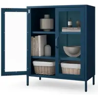 DELUKE JAN NOWAK Vitrinenschrank Wohnzimmer Klein GINA 101,5 x 80 x 40 cm Dunkelblau