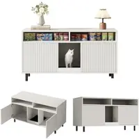 OKWISH Katzenstreukasten-Schrank 120x50x66 cm mit Rippen-Türen, Stauraum, 2 Katzenstreukästen, Sandfangmatte, Regal, modern Weiß