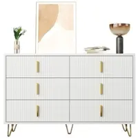 MODFU Sideboard 120x40x77 mit 6 Schubladen, modernem Design, goldenen Griffen und minimalistischer Wellenoberfläche in Schwarz