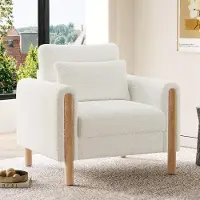 Fortuna Lai Moderne Armlehnenstuhl mit Dickem Kissen, Bequemer Einzel-Sessel mit Weicher Polsterung, Relaxsessel für Wohnzimmer, Büro oder Schlafzimmer, Komfortabler Sessel,White.