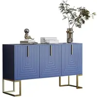 STILVORA Sideboard 80x138x40 mit 3 Türen und verstellbaren Regalböden, Metallgriffe und Metallbasis, modernes Design, Marineblau