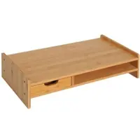 MODFU Monitorständer Bambus Natur 49x26x12 cm mit Schublade und Ablagefach, stabiler Bildschirmständer für Schreibtisch Ordnung und Ergonomie