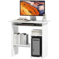 OKWISH Schreibtisch Computertisch Weiß 80x45x75 cm mit Tastaturablage Computerfach zwei Ablageflächen platzsparend Spanplatte Melamin