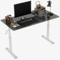 OKWISH Schreibtisch höhenverstellbar Grau 90x120x60 cm mit Handkurbel, stabile Doppelstütze, kompakt für Homeoffice und Arbeitszimmer
