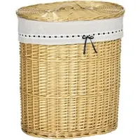 STILVORA Wäschekorb mit Deckel Rattan Naturholz 51x38x57 cm mit herausnehmbarem Wäschesack, handgeflochtenes Muster, 100 L, für Bad und Schlafzimmer