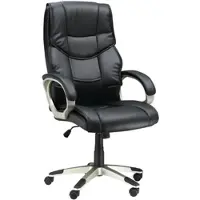 MODFU Bürostuhl ergonomisch höhenverstellbar Wippfunktion 124x68x73 cm Drehstuhl mit Armlehnen und Rollen Kunstleder Schwarz Metallgestell